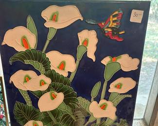 #37	art tile of lilies and butter flowers10x13	 $30.00 
