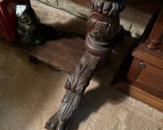 #212	vintage wood shelf with 3 shelves and claw carved feet 31x12x47	 $175.00 
