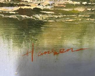 #121	Oil Painting of Lake w/Forest Background in Heavy Gold Frame - 31x27	 $175.00 
