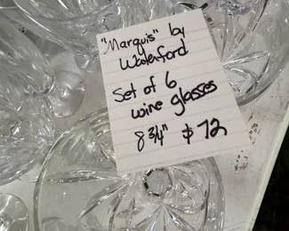 #142	Waterford by Marquis - set of 6 Wine Glasses 8.75" Tall	 $72.00 
