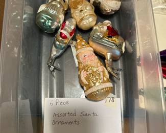 #177	Assorted Santa Blown Glass 6 pc Ornaments	 $20.00 
