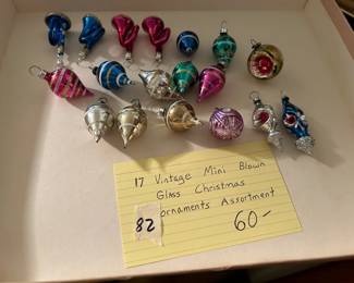 #82	Vintage mini mercury glass assorted ornaments 17 pieces	 $60.00 

