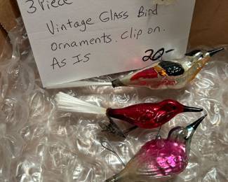 #173	Vintage Glass Bird Clip-on Ornaments - set of 3	 $20.00 
