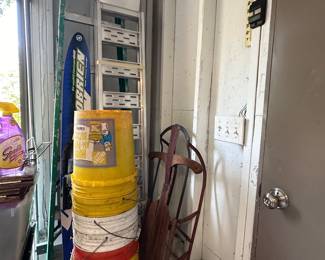 Trailer, ramps, ladders, buckets, and more