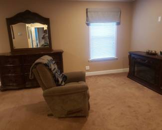 Dresser with Mirror, Recliner, and Electric Fireplace Heater