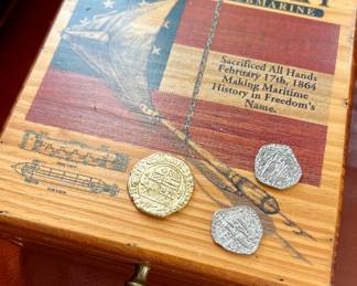 C.S.S. Hunley shipwreck coins with wooden case