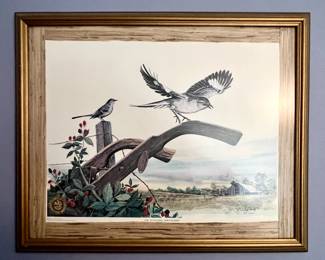 Framed print "The Tennessee Mockingird" signed by R.J. McDonald with gold State of Tennessee seal