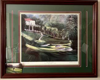 Framed Gold Certificate Edition lithograph "Number Eighteen Late Finish" Olympic Club (Lakeside) golf course numbered and signed by Bill Pendergrass (#398/1950)