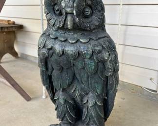 Black painted cement owl statue