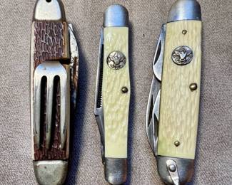 Vintage Boy Scout pocket knives and utensils