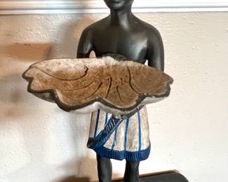 Bronze Blackamoor Cold Painted boy statue holding shell