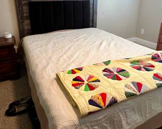 Queen size bed with wood and leather headboard