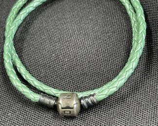 Lot # : 134 - Pandora braided leather bracelet with
