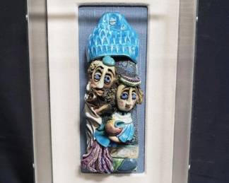 Lot # : 48 - Framed handmade ceramic Judaica figures

