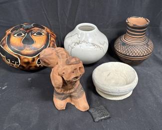 Lot # : 431 - Group of handmade pottery, porcelain terracotta, & gourd.  
