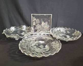 Lot # : 345 - Box of silver etched glass bowls
