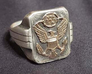 Lot # : 50 - Sterling silver military ring w/10k gold eagle 
