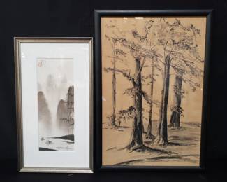 Lot # : 193 - Pair of ink painting on paper
