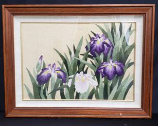Lot # : 67 - Framed embroidered iris flowers
