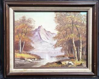 Lot # : 29 - Oil painting on canvas mountain landscape
