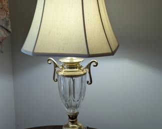 'Trophy urn' crystal and brass lamps - pair