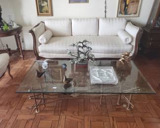 Mid-Century Brutalist Coffee Table by Silas Seandel; Louis XV-Style Serpentine Sofa