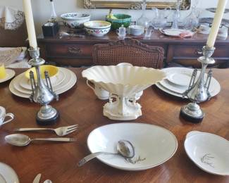 Lenox Center Compote; Victorian Pewter Candelsticks; Retro China, etc.