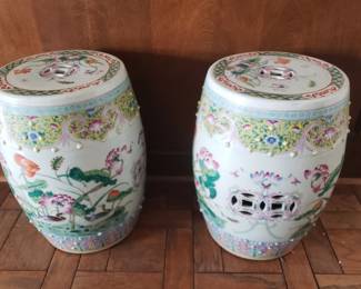 Fine Pair of Mid-19th. C. Chinese Famille Rose Garden Stools, Tao Kuang Period