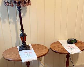 Wood tables, pair lamps