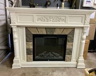 Large White Wood Mantle with Electric Fire Place