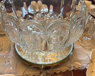 antique crystal punch bowl with cups