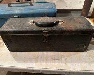 John Deer tractor mounted tool box with emblem. 