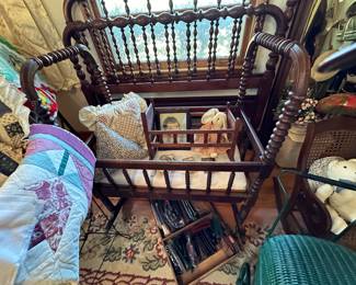 antiique spool bed and cradle 