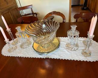 Colony Fostoria punch bowl and candle sticks, along with Gorham candle sticks