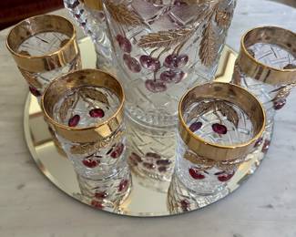 antique Gold rimmed and cherries 7 piece lemonade set