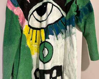 Painted 80s green suede swing coat