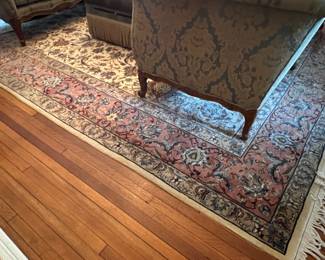 15. Rose, Blue & Cream Wool Handknotted Rug (9'2" x 12'9")