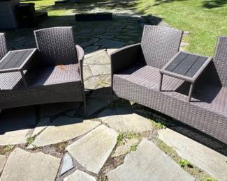 61. Pair of All Weather Wicker Loveseat w/ Center Table