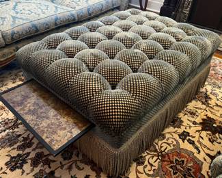 4. Tufted Ottoman w/ Bullion Fringe and Pull Out Trays (43" x 30" x 19")