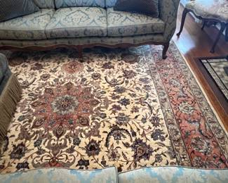 15. Rose, Blue & Cream Wool Handknotted Rug (9'2" x 12'9")