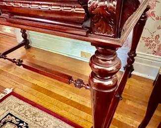 48. 6 Drawer Leather Top Library/Partners Desk w/ Protective Glass Top (34" x 53" x 32")