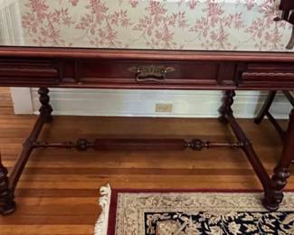 48. 6 Drawer Leather Top Library/Partners Desk w/ Protective Glass Top (34" x 53" x 32")