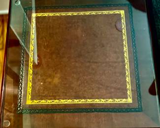 55. End Table w/ 2 Tray Tables w/ Embossed Leather Inset (19" x 19" x 24")