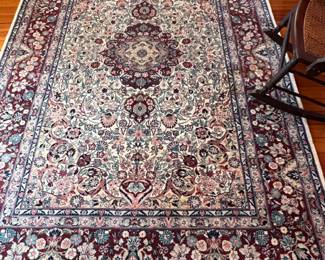 90. Cream & Red Handknotted Rug (6' x 9')