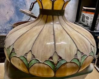 67. Antique Yellow Stained Glass Pendant Light (24" x 15") 