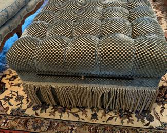 4. Tufted Ottoman w/ Bullion Fringe and Pull Out Trays (43" x 30" x 19")