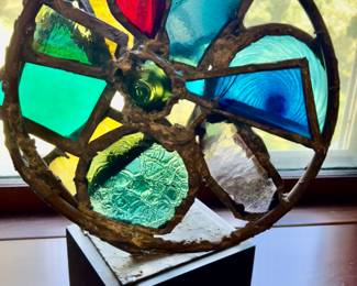 76. Contemporary Metal and Glass Sculpture (15" x 11" x 18")