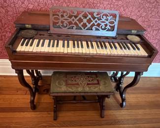 14. Small & Knight Portland ME Antique Piano and Bench (39" x 19" x 30")