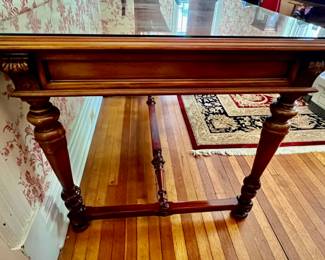 48. 6 Drawer Leather Top Library/Partners Desk w/ Protective Glass Top (34" x 53" x 32")