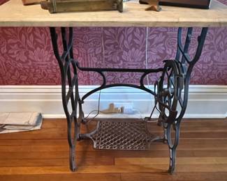 9. Antique Sewing Machine Base w/ Marble Top (31" x 18" x 30")
